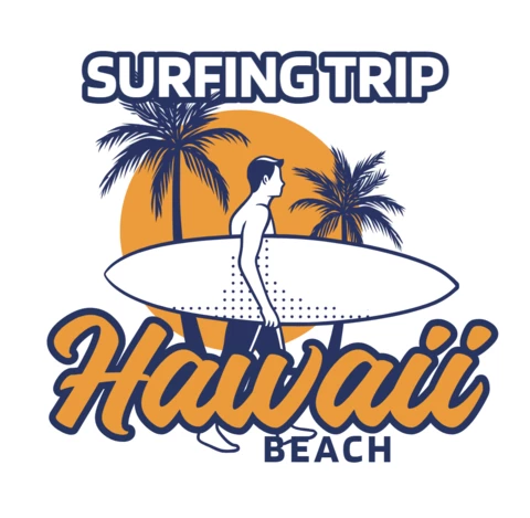 Surfing Trip Hawaii Beach T-shirt Design Template