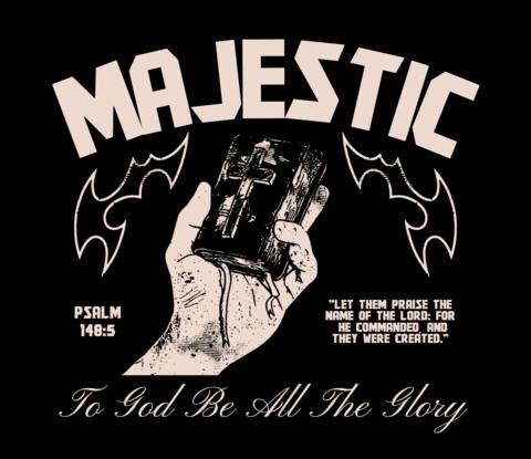 MAJESTIC Christian Scripture Psalm 148:5 and Divine Praise Theme T-Shirt Design Template