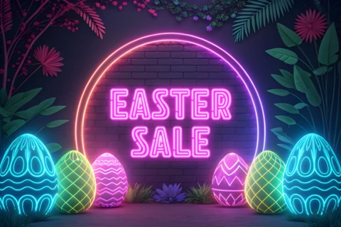 Plantilla de diseño de venta de Pascua de neón con vibrantes gráficos de huevos