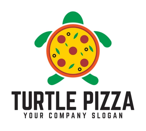 Modello di progettazione del logo della pizza tartaruga colorata