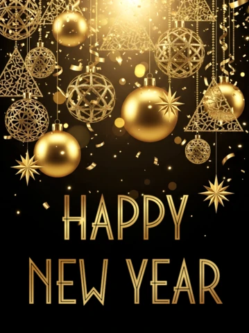 Elegant New Year Celebration Template with Gold Ornaments Design for Greeting Cards