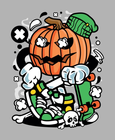 Calabaza de Halloween patinador plantilla de diseño de personajes de dibujos animados
