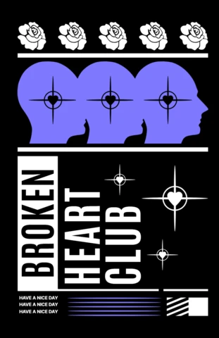 Modèle de design graphique pour vêtements et marchandises du club des cœurs brisés.