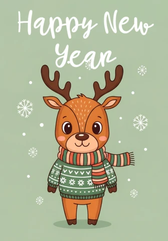 Plantilla de diseño de renos festivos para tarjetas de felicitación de feliz año nuevo.