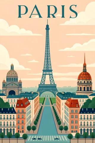Paris Trocadéro Design Template for Retro Flat Travel Posters