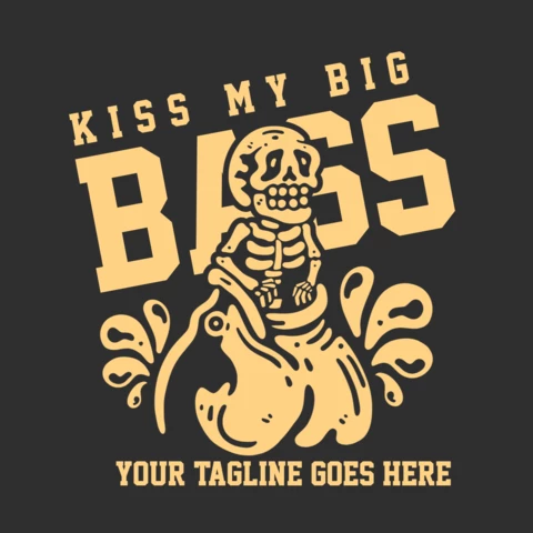 Skeleton Eaten By Fish Vintage T-shirt Design Template