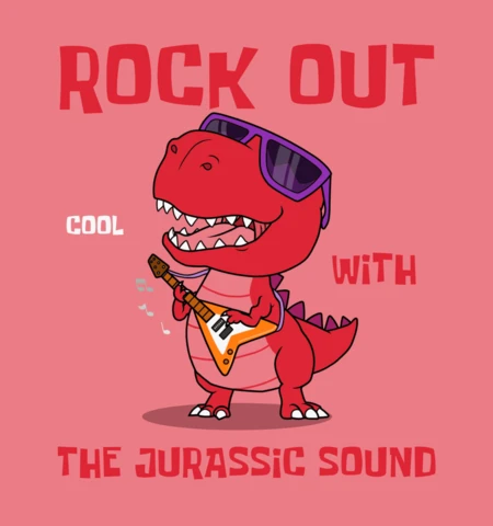Modelo legal de rockstar jurássico com dinossauro de desenho animado para design de vestuário