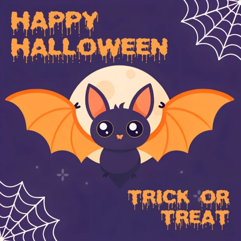 Halloween schattig vleermuisontwerp voor kinderfeestuitnodigingen en merchandising sjabloon