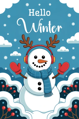 Winter Snowman Design Template for Holiday Greeting Cards