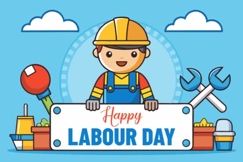Modelo de desenho animado de feliz dia do trabalho para comemorar os trabalhadores