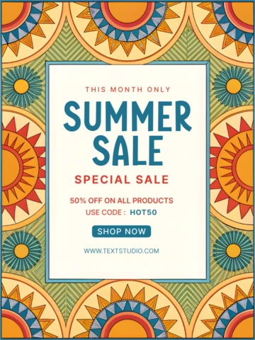 Vibrant Summer Sale Design Template with Mexican Style Geometric Patterns