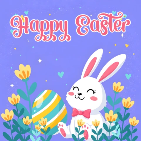 Plantilla de diseño de conejo de Pascua feliz para tarjetas de felicitación