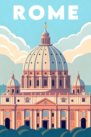 Vintage illustratie ontwerp sjabloon van de kathedraal van Rome voor reisposters