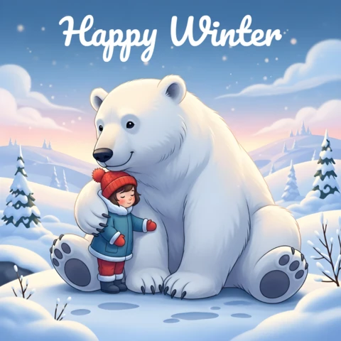 Winter Wonderland 3D Design Template with Polar Bear and Child for Greeting Cards