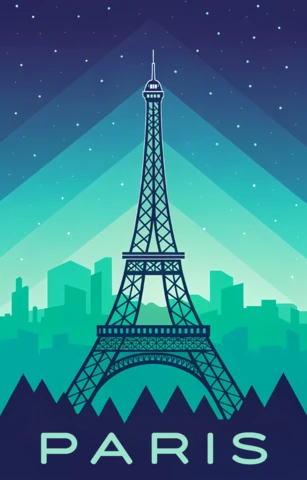 Modern Parisian Design Template with Eiffel Tower for Posters