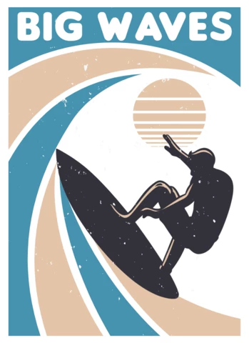 Big Waves Surfing Vintage Poster Design Template