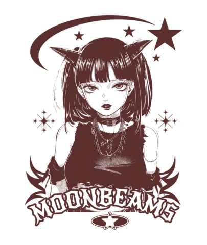 Moonbeams Cat-Eared Anime Girl in Celestial Gothic T-Shirt Design Template