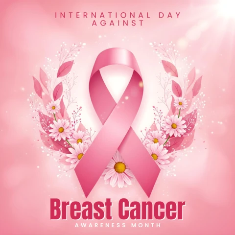 Breast Cancer Awareness Month Gentle Floral Ribbon Design for International Support Banner Design Template