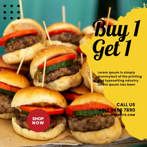 Striking Yellow Visual Restaurant Ad Instagram Post Design Template