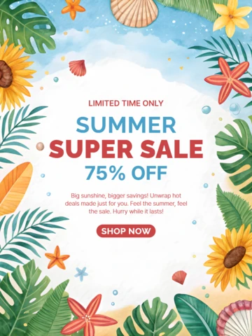 Vibrant Summer Sale Design Template with Tropical Floral Elements