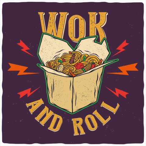 Wok And Roll Funny Asian Food Quote T-shirt Design Template