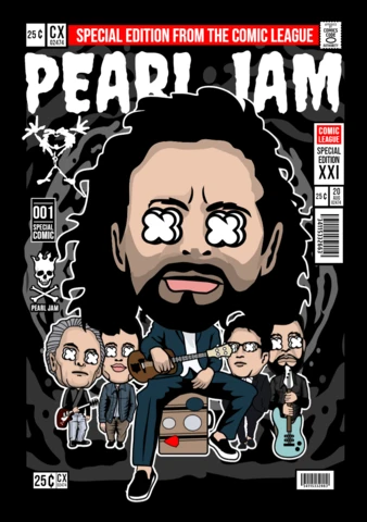 Modèle de conception de couverture de magazine de personnages de dessins animés Pearl Jam