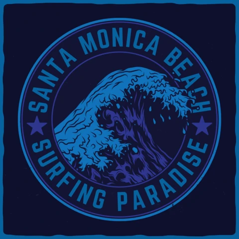 Santa Monica Beach Surfing T-Shirt Design Template