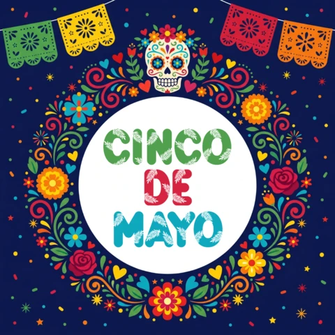 Colorful Cinco De Mayo Celebration Template with Floral Design for Posters and Merch