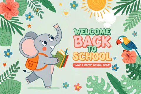 Playful Elephant Back to School Design Template for Kids' Greeting Card
