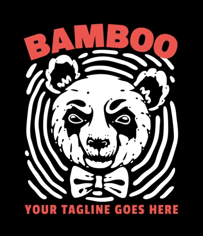 Panda Wearing Bow Tie Vintage T-shirt Design Template
