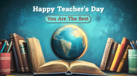 Happy Teacher's Day Editable Template - Artistic Book and Globe Design