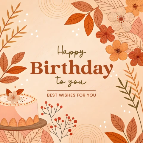 Autumn Floral Birthday Card Template Design - Editable Celebration Greeting