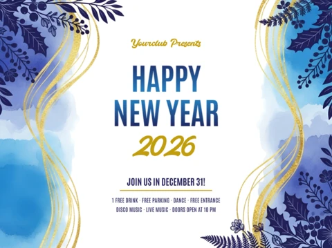 New Year Celebration Template with Floral Design for Event Flyers