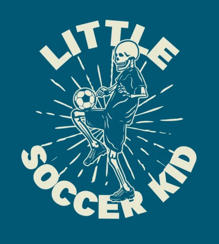 Kid Skeleton Playing Soccer Vintage T-shirt Design Template