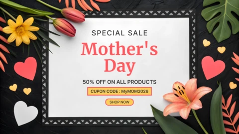 Diseño de plantilla de venta floral para el día de la madre con código de cupón editable