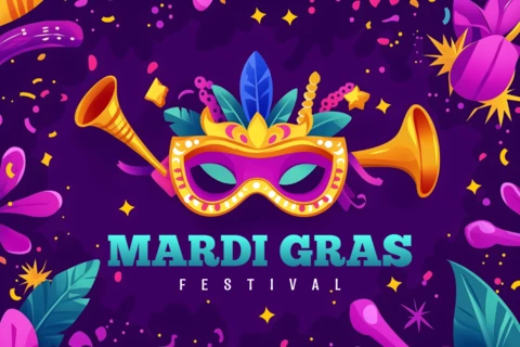 2025 affiche du festival de mardi gras avec masque coloré modèle de conception