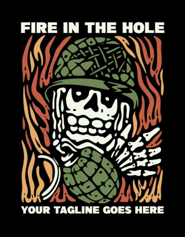 Fire Hole With Skull Throwing Grenade T-shirt Design Template