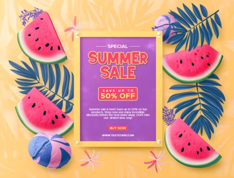 Vibrant Summer Sale Poster Template Design with Tropical Fruits