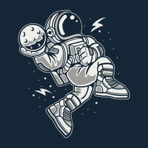 Modèle de t-shirt de personnage de dessin animé Astronaute basket-ball dunk