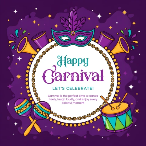 Colorful Carnival Celebration Template Design with Masks Drums and Maracas
