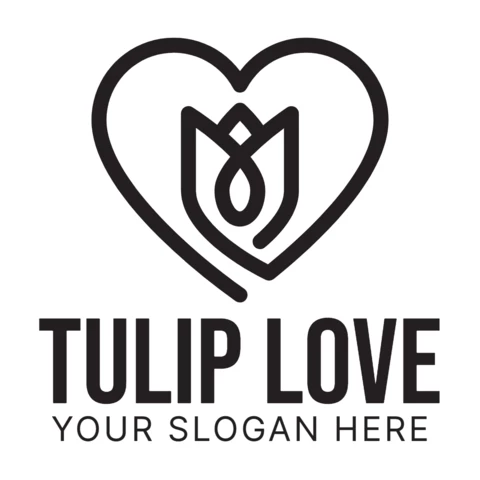 Tulip Love Logo Design Template Black