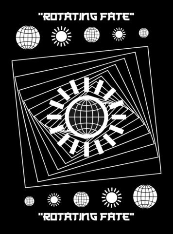 Abstraktes geometrisches Design-Template für Bekleidung mit rotierenden Globus- und Sonnenelementen