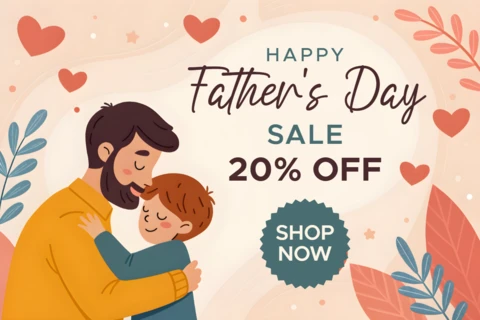 Happy Father's Day Sale Template - Cute and Whimsical Design with 20% Off