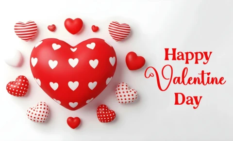 3D Valentine's Day Heart Design Template for Greeting Cards