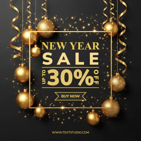Elegant New Year Sale Template Design with Gold Ornaments for Promotional Flyers