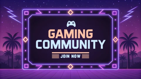 80s Synthwave Neon Sunset Design for Gaming Engaging Events Banner Template