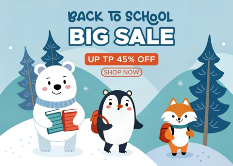 Back to School Sale Design Template with Cute Animal Characters for Promotional Flyers