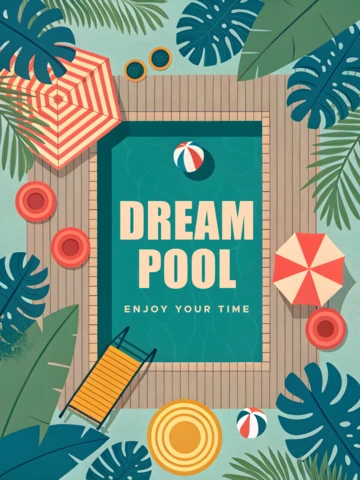 Dream Pool Retro Design Template for Summer Party Invitations