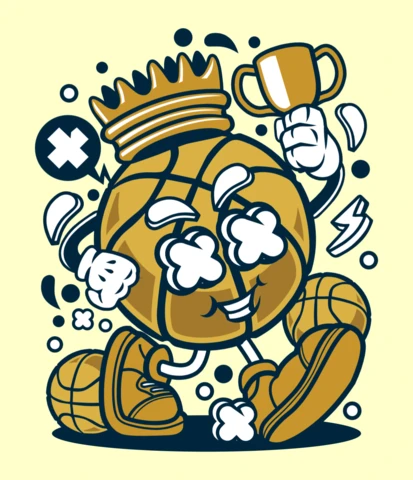 Basketball King Cartoon Character Poster Design Template