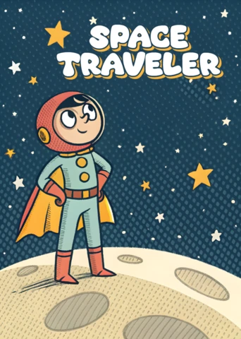 Space Traveler Cartoon Design Template for Kids' Apparel